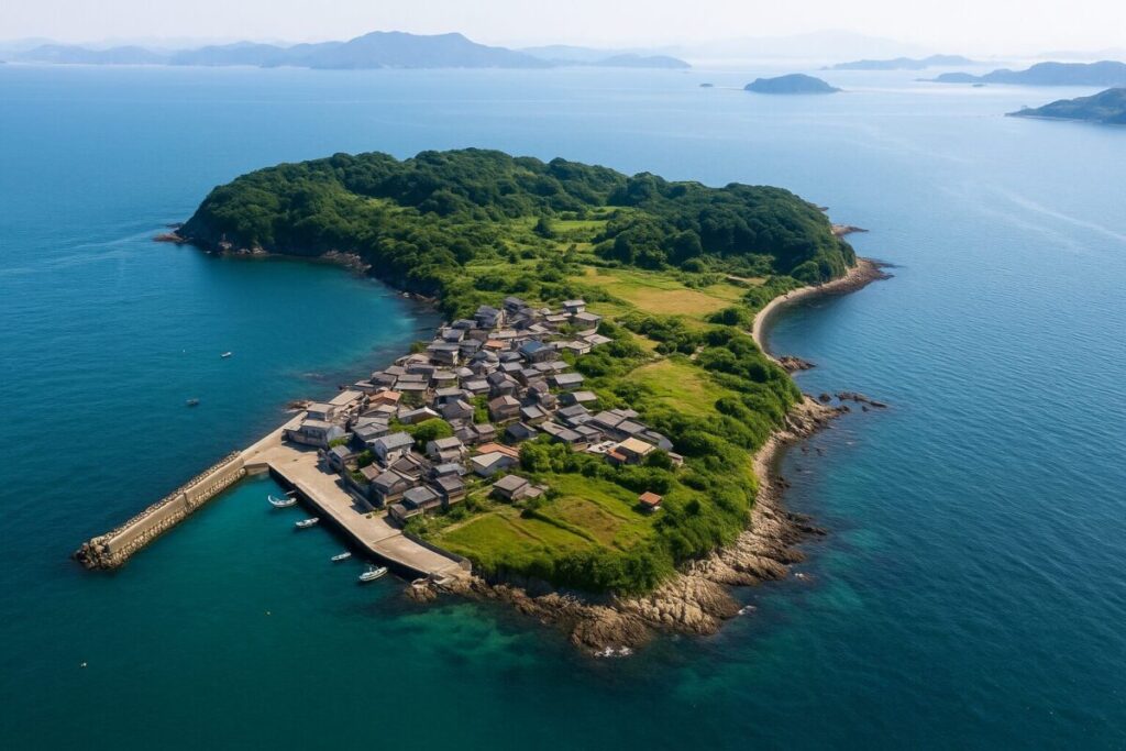 海に囲まれた島と猫が暮らす風景